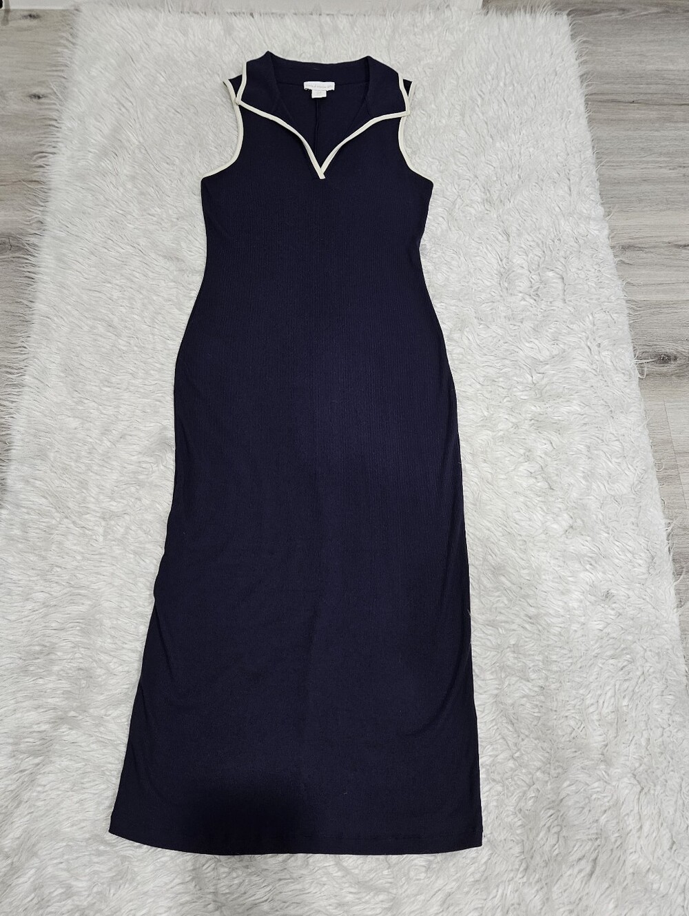 House of Harlow 1960 Navy Sleeveless Midi Dress with Cream Trim